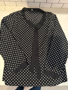 Black & White Polka Dot Tie-Neck Blouse